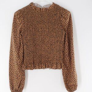 COCO & SHAY XS Animal Print Smocked Peplum High Neck Long Sleeve Blouse Top XS